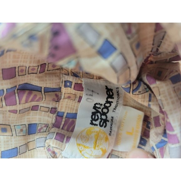 Reyn Spoon Men's L Beige Geometric Pattern Casual Button Shirt Short Sleeve - Picture 5 of 8